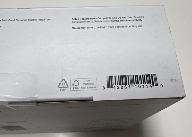 NEW Ring Solar Panel for Select Ring Security Cameras - White, UNOPENED BOX gallery