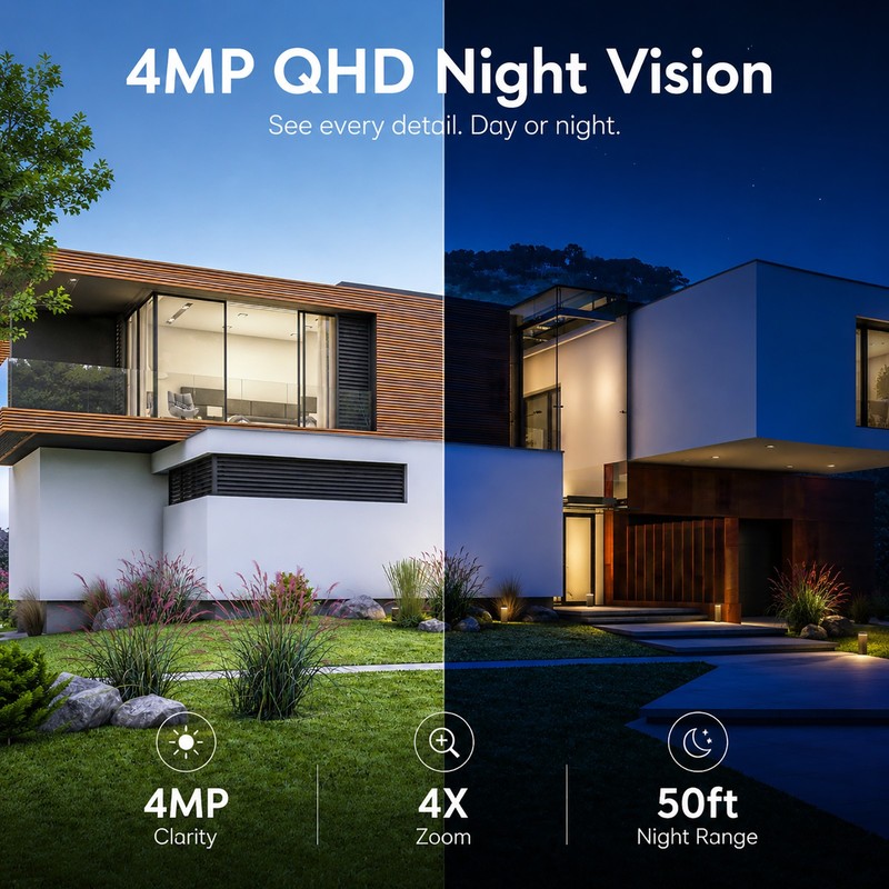 4MP Wireless Solar Battery Security Cameras WiFi Outdoor Smart Home 2 Way Audio gallery