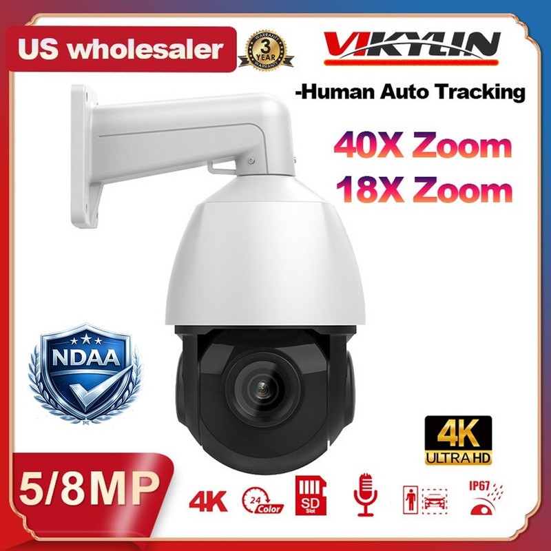 Vikylin 4K 8MP 5MP 40X 18X PTZ 360° IP Camera POE Mic Auto Tracking Outdoor CCTV gallery