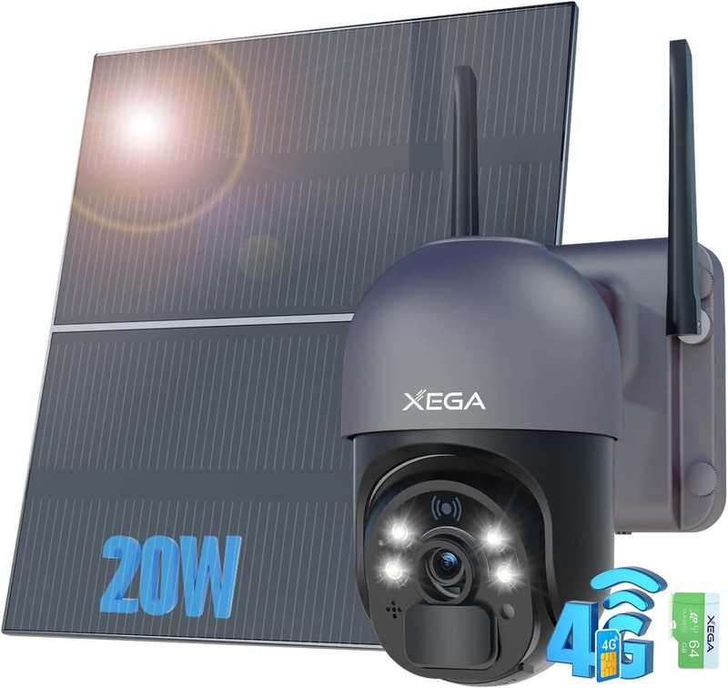 Xega 4G LTE Cellular Security Camera -20W Solar Panel 20000mAh Built-in Battery gallery