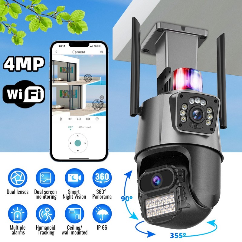 2.4G WiFi IP Dual Lens Camera 6MP HD Night Vision Security CCTV Onvif PTZ Camera
