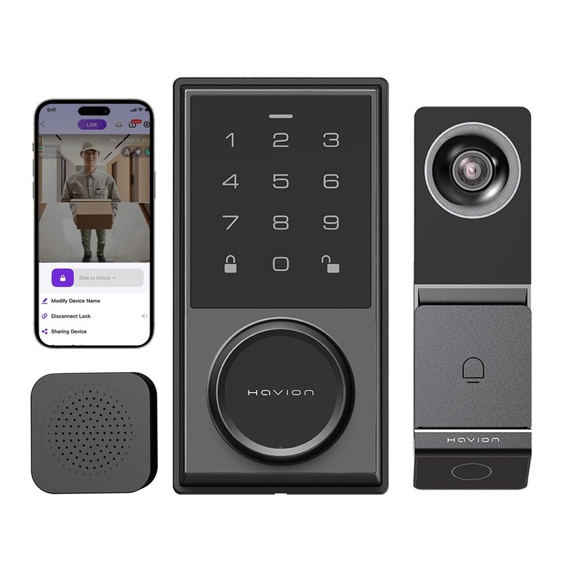 Wireless Video Doorbell w/Smart Lock Set Incl. Chime, Dual Cameras, 5MP 3K Q…