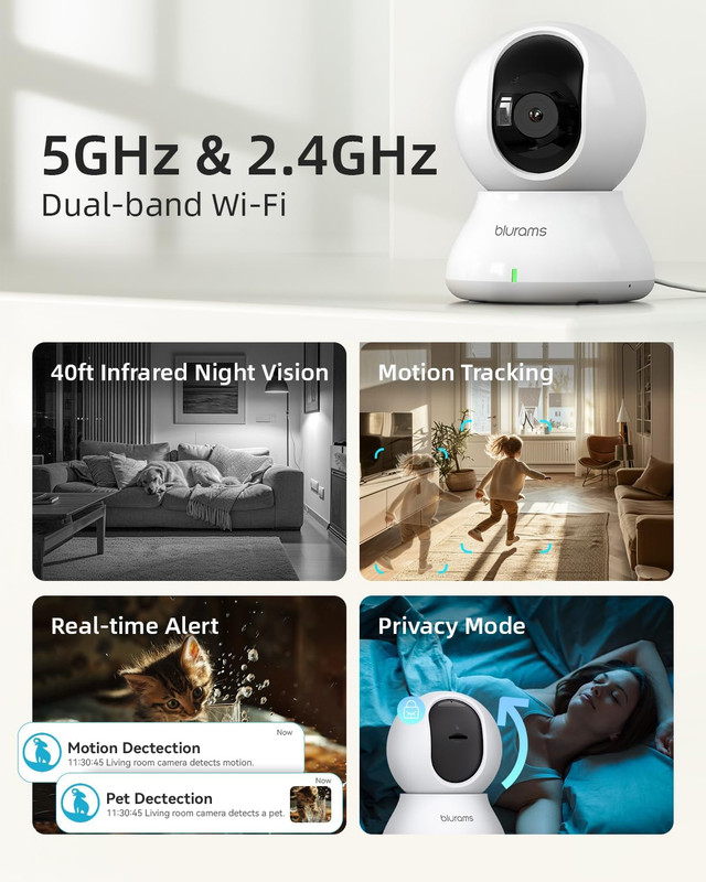 Indoor Security Camera, 5Ghz/2.4Ghz Dual-Band, 2K PZT Pet Camera with Phone App, gallery