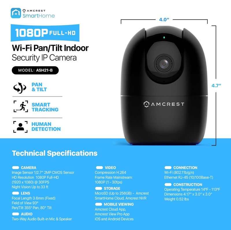 WiFi Camera 1080P Indoor Pan/Tilt 2.4Ghz Night Vision ASH21-B Smart Monitor gallery