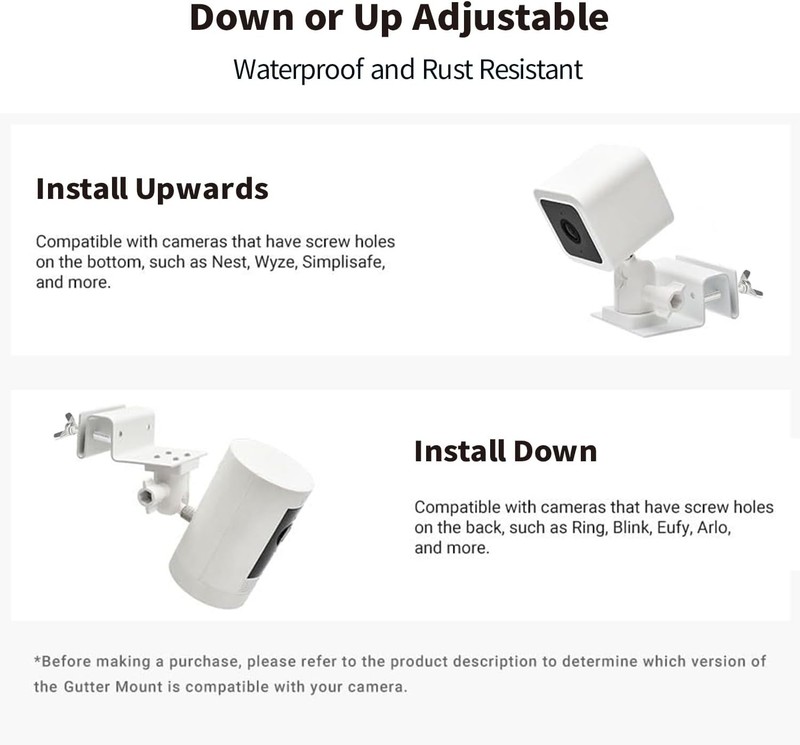 Tonton White Gutter Mount: Solar Panel & Security Camera Bracket for Ring, Ar... gallery