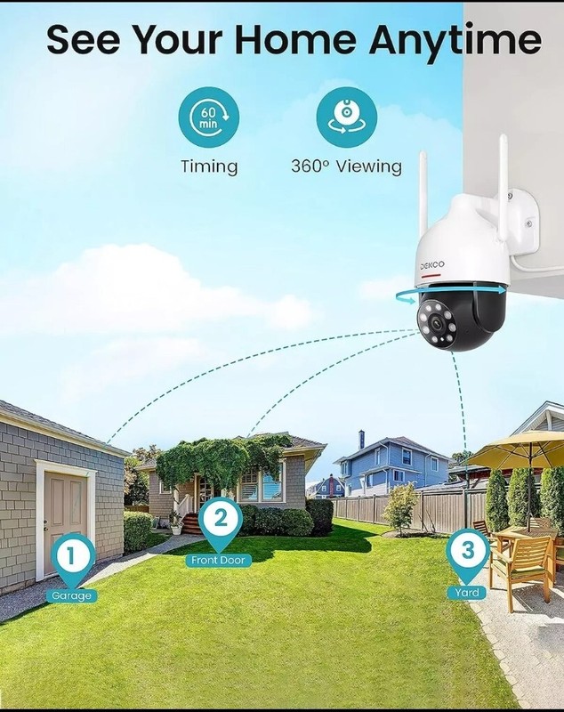 DEKCO 2Packs 2K Wifi Outdoor Security Cameras Pan-Tilt 360° View 3MP Surveilla gallery