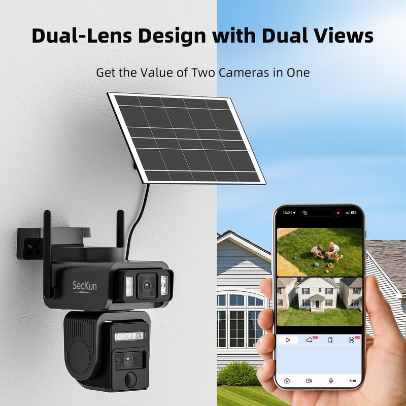 AJ19 Outdoor Solar Wireless Home Security Camera, 2.4GHz WiFi, Dual Lens 360°... gallery