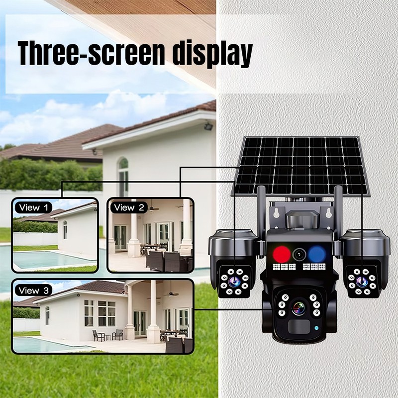 3 Lens 12MP Solar Battery Home Security Camera Outdoor Wifi Wireless PTZ CCTV US gallery