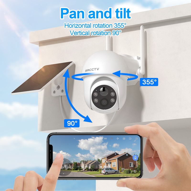 ARCCTV Outdoor 5Ghz Wifi Solar Security Camera 3MP Wireless 360° PTZ Audio 2PACK gallery