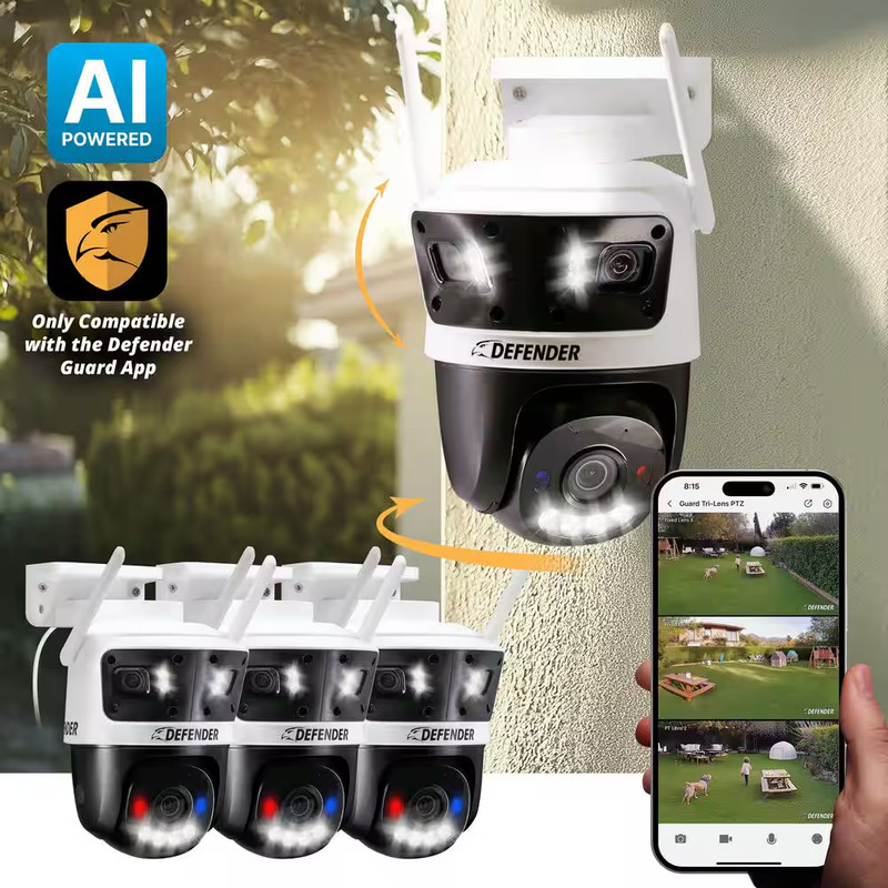 AI POWERED 3K+ Guard WIFI Tri-Lens PTZ Plug-In Security Camera, 3 Pc gallery