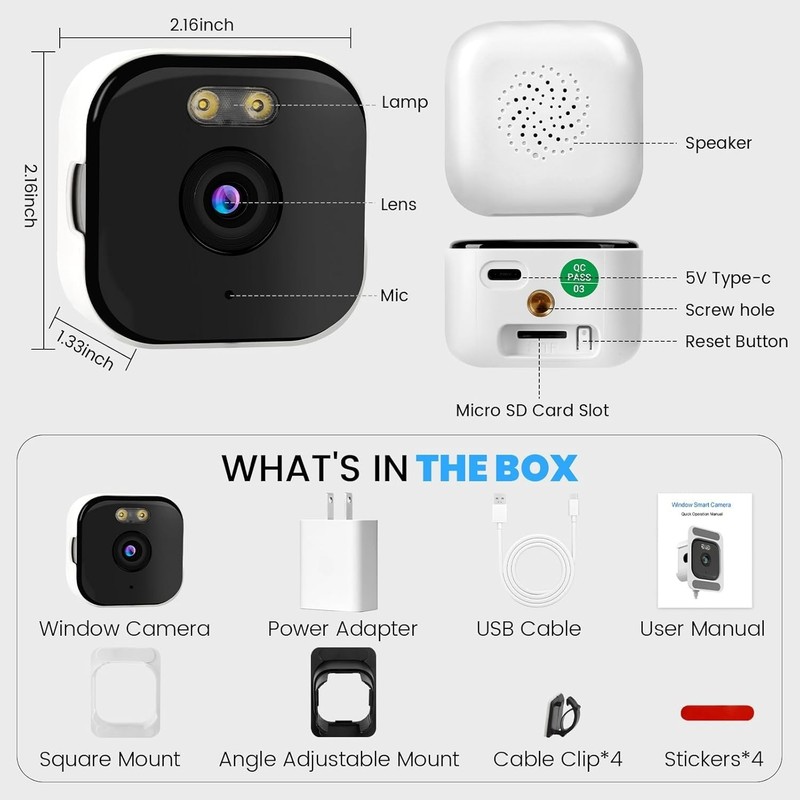 3MP 2K Window Security Camera Full Color Night Vision AI Motion Detection WiFi