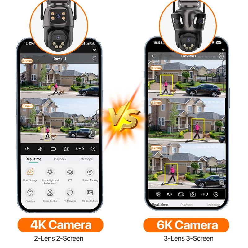 Outdoor 6K Three Lens PTZ IP Camera AI Human Detection 4K WiFi CCTV Surveillance gallery