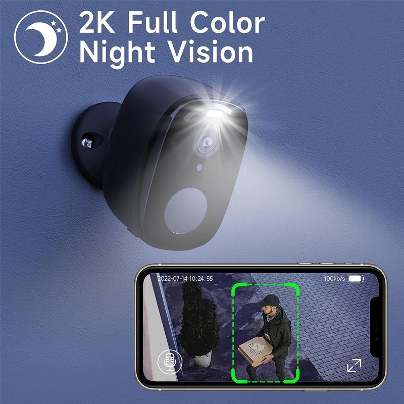 Wireless 2k Outdoor Security Camera with Battery Power, Ai Motion, Siren and Col gallery