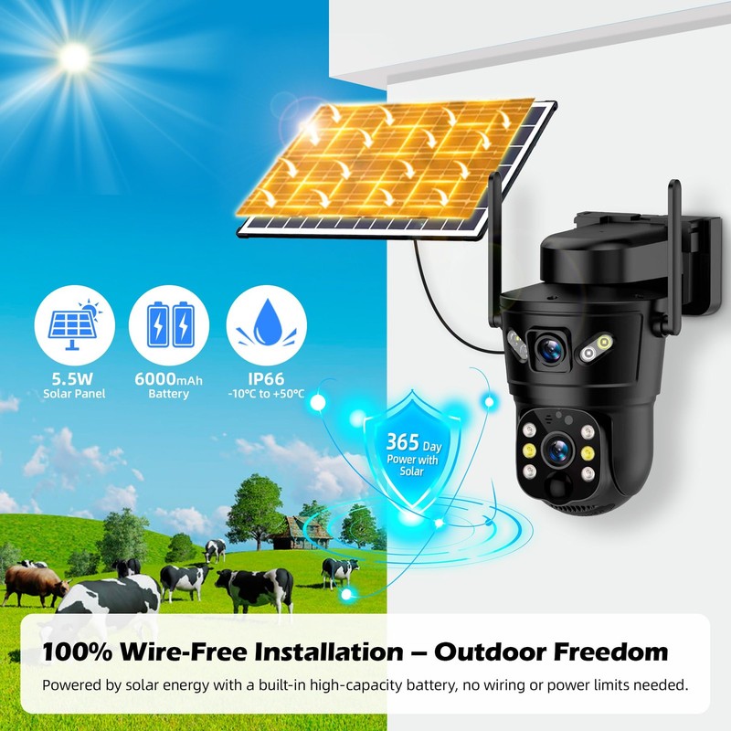 3K Solar Security Camera Wireless,270°Pan 90°Tilt Auto Tracking,WiFi Cam,PIR&... gallery