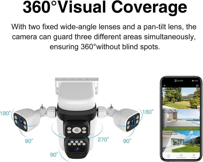 EVERSECU 2K Solar Triple Lens PTZ Security Camera, 360° View, Auto Tracking gallery