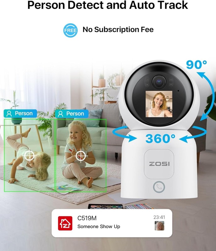 ZOSI 4MP WiFi Security Camera C519M 2 Way Video Human Detect 360° Baby Monitor gallery