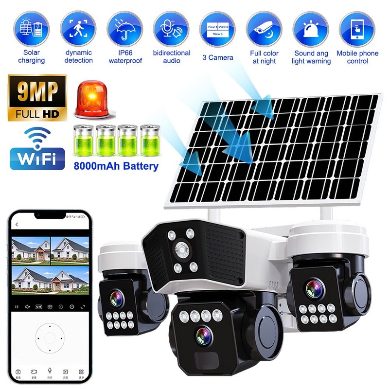 9MP 4K Solar Battery Wireless WiFi Outdoor Pan/Tilt Home Security Camera System gallery