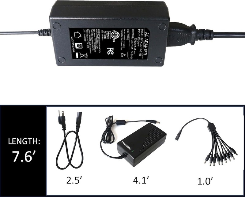 Security Camera Power Supply 12V 5A with 9-Way Splitter for CCTV Cameras gallery