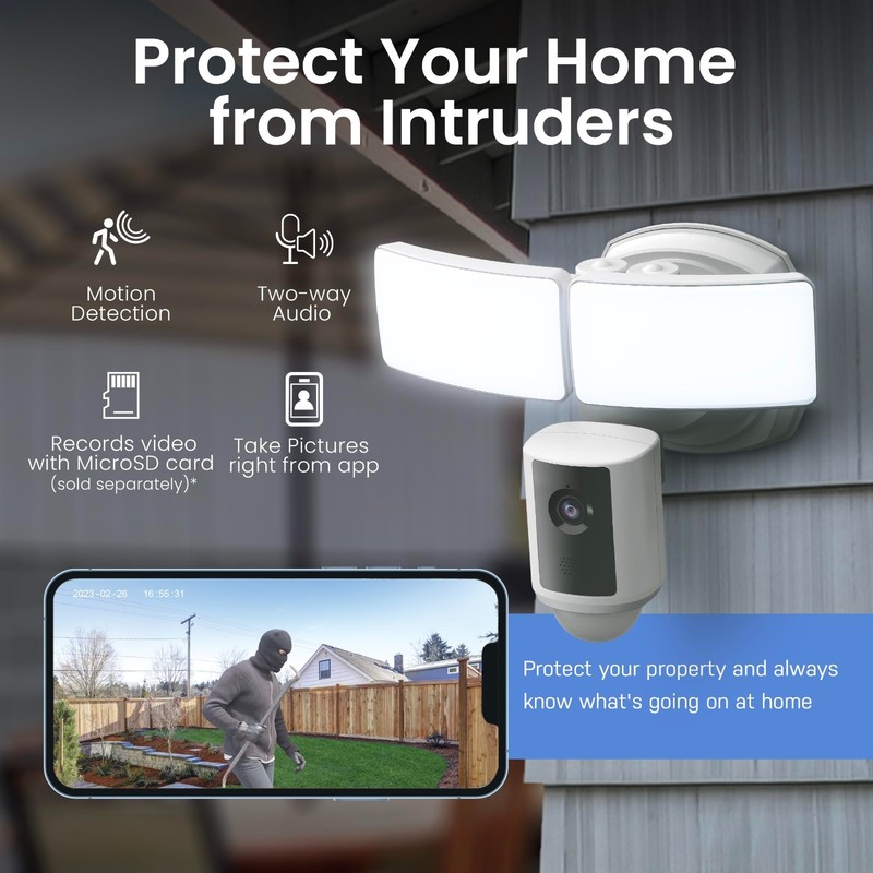 Smart WiFi Floodlight Security Camera 5000 Lumens 1080p HD, Motion Detection, Tw gallery