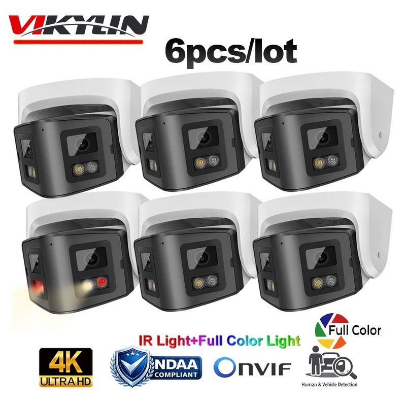 6 Pack VIKYLIN 4k 8MP 170° Full Color IR IP Camera Ethernet Audio and Microphone