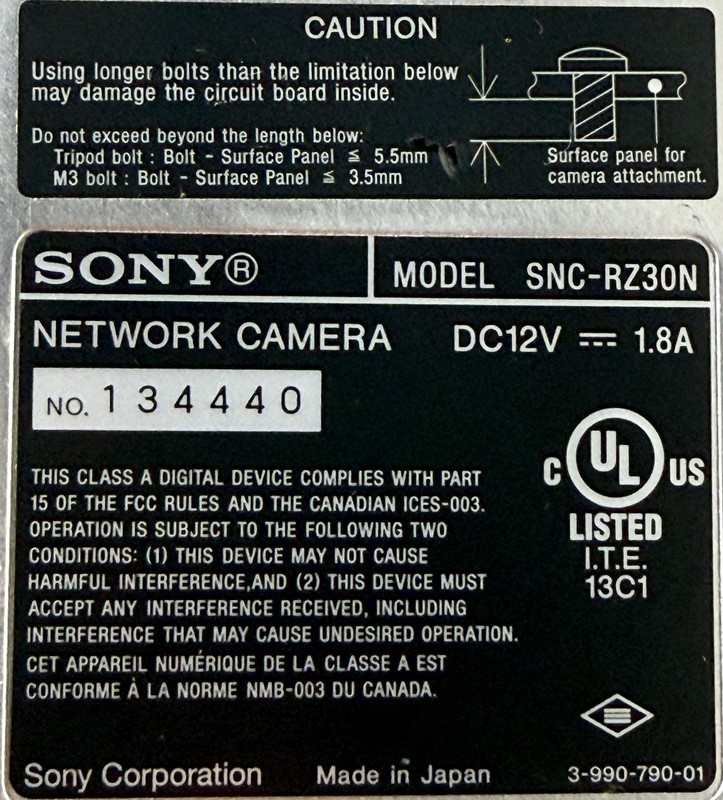 Sony SNC-RZ30N SD Color PTZ Network Video Camera NO Power Supply gallery