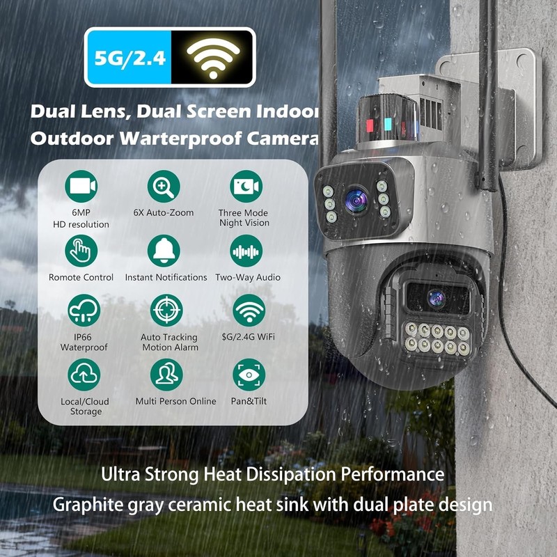 5G Security Camera Outdoor, 6MP Dual Lens 6X PTZ Outside Cameras for Home Sec... gallery