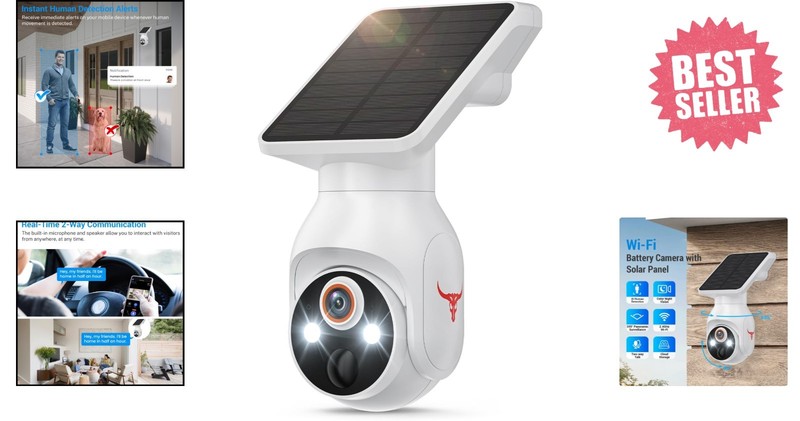 Solar Panel Powered Security Camera 1080p WiFi Camera with Night Vision Motion gallery