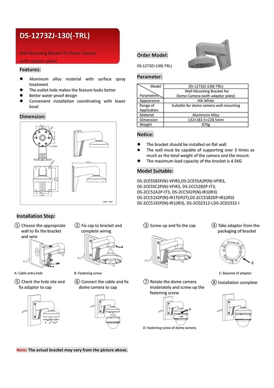 WMS WML PC130T DS-1273ZJ-130-TRL Wall Mount Bracket Compatible with Hikvision... gallery