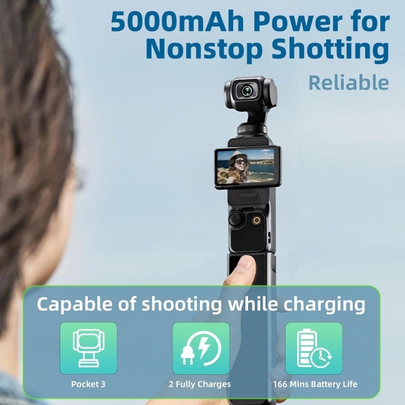 5000mAh Extended Runtimes Battery Handle With Type C Port For Pocket3 Camera gallery