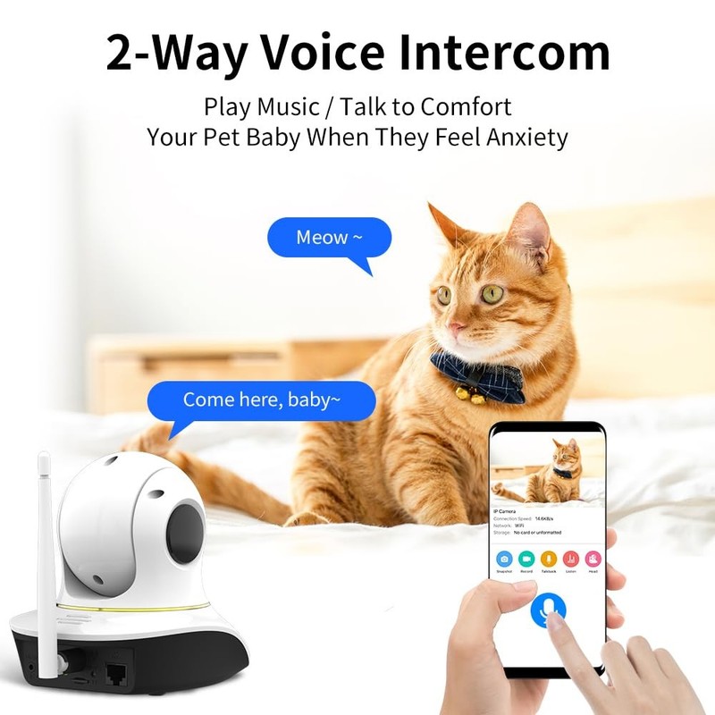 Pet Camera with Laser, 3MP 2.4GHz WiFi Interactive Dog & Cat Laser Toy with N... gallery