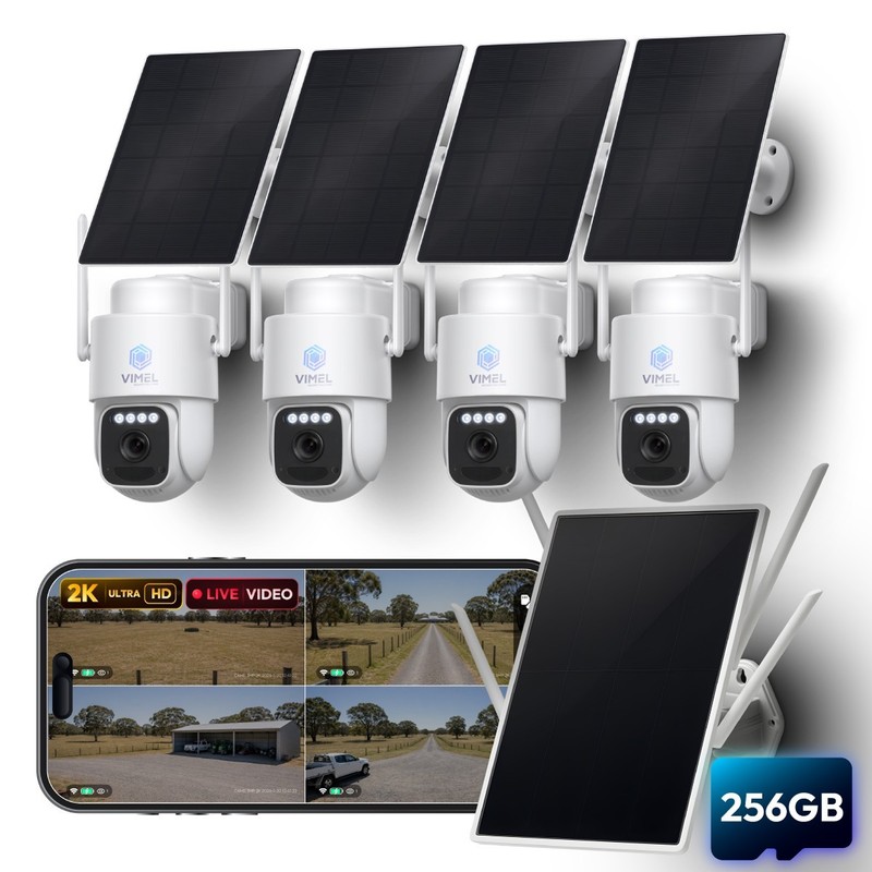Construction Solar Security Camera System 4G 2K NVR Wire-Free 4 Cams Battery PTZ