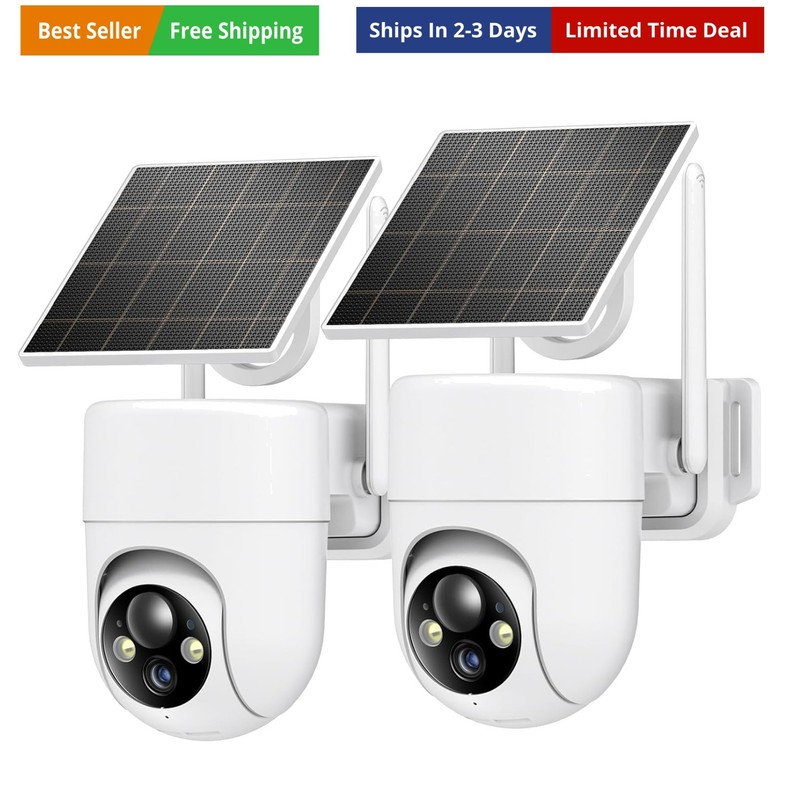2K Solar Security Cameras Wireless Outdoor, 2PCS Outdoor Camera Wireless with…