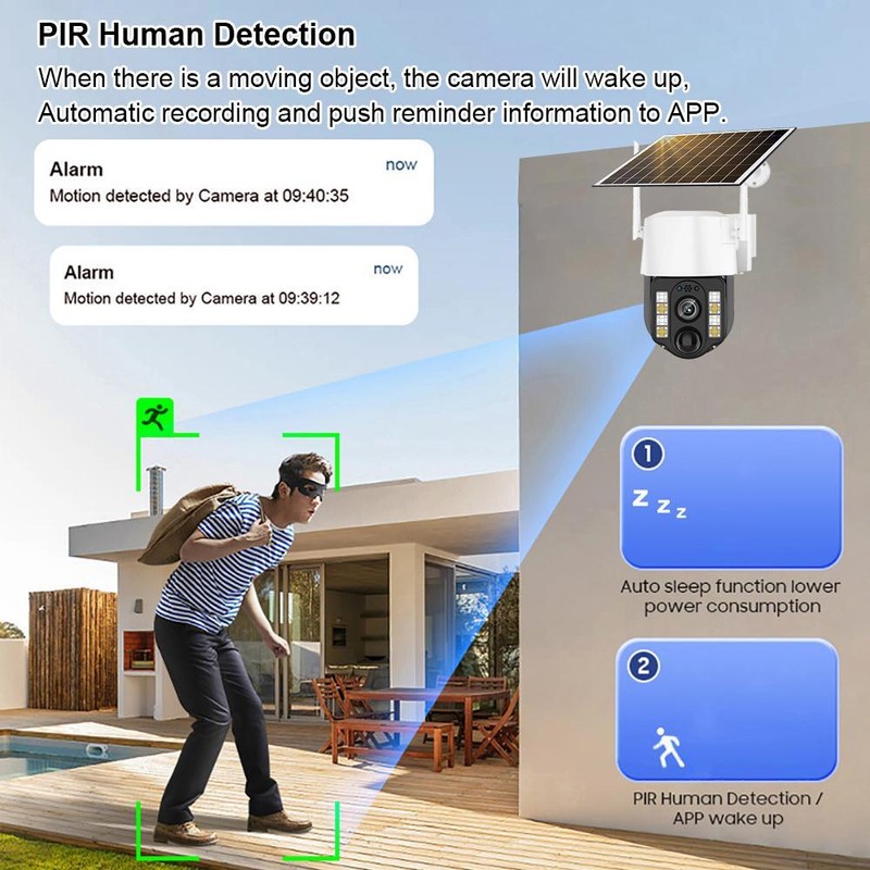 Solar Camera Dual Lens Human Detect Energy Waterproof Home Security Protection gallery