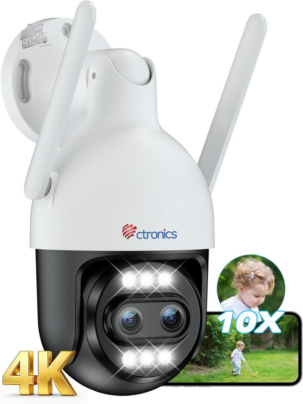 Outdoor Wi-Fi Camera 4K 10X Zoom Metal 5GHz Car Tracking Night Vision