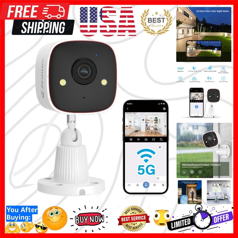 Waterproof Indoor/Outdoor Security Camera with 2K HD & Smart Motion Alerts