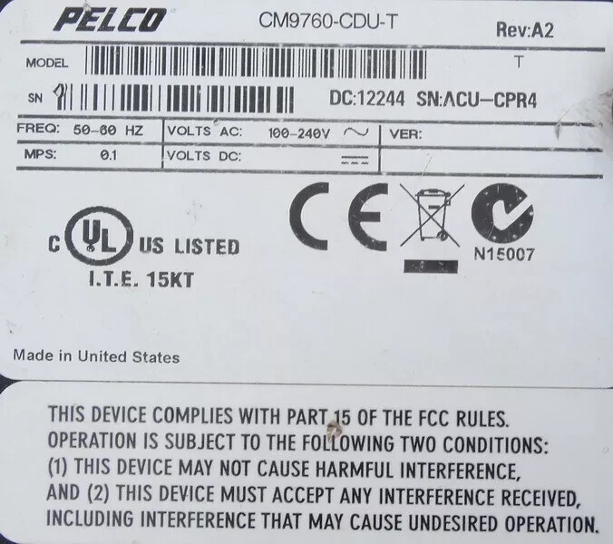PELCO SYSTEM CM9760 CDU T MATRIX CODE DISTRIBUTION UNIT CCTV SECURITY CAMERA gallery