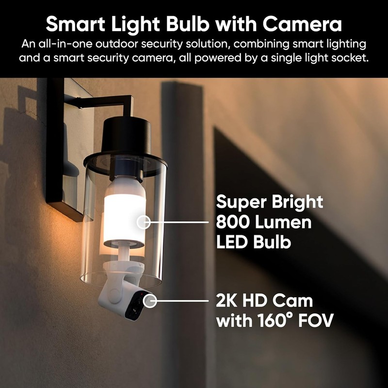 Alexa & Google Assistant Compatible 2K HD Security Light Bulb Camera with Siren gallery