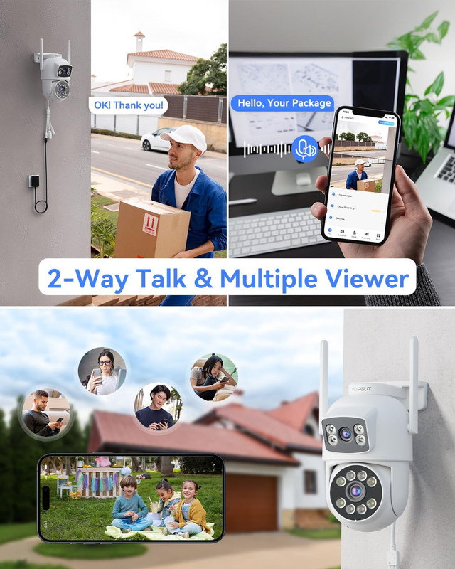Security Camera System Wireless Outdoor with 12" Monitor, 4Pcs 2K Dual Lens Came gallery