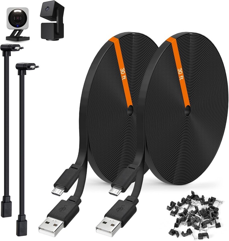 2-Pack 30ft Power Extension Cable Compatible with Wyze Cam v4,Wyze Cam Pan v3