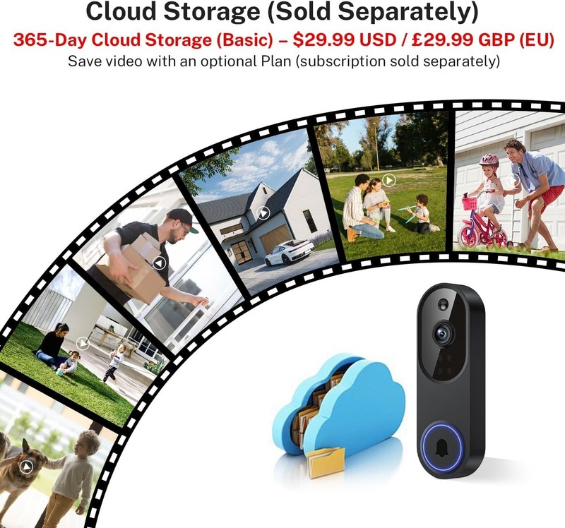 Wireless WiFi Video Doorbell Camera 1080p 2-Way Audio Night Vision AI Motion gallery