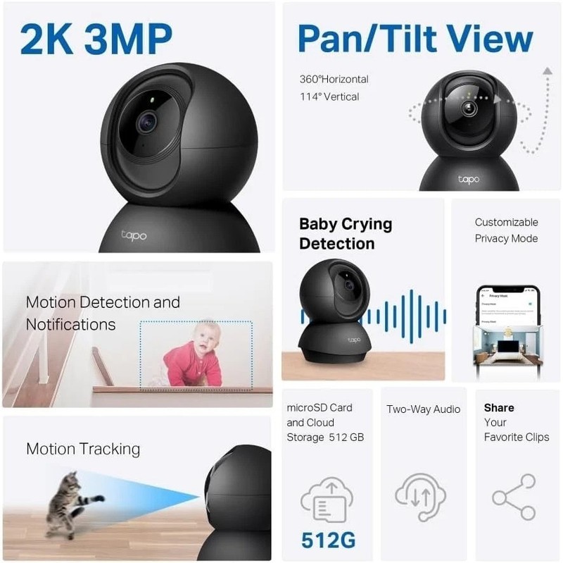 C211 2K Indoor Security Cam with Instant Alerts & Cloud Storage Options - Black gallery