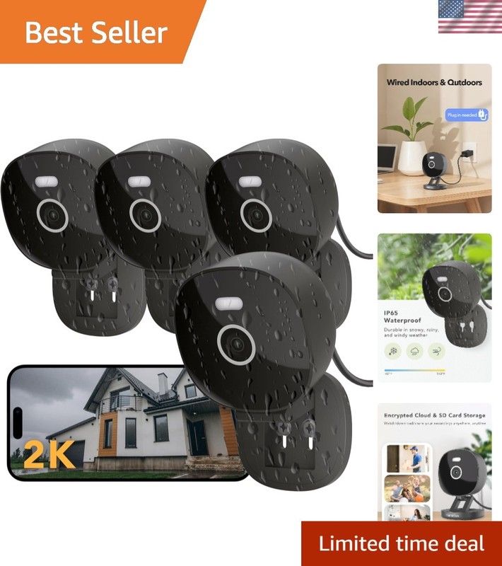 2K Security Camera 4-Pack: Waterproof with Night Vision & Alexa Control