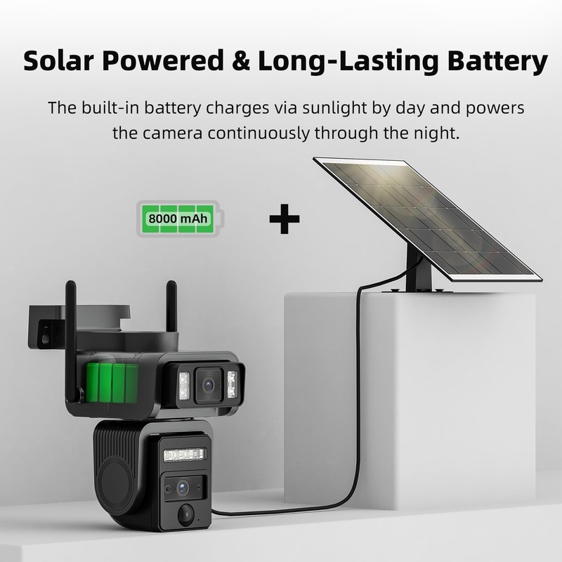 AJ19 Outdoor Solar Wireless Home Security Camera, 2.4GHz WiFi, Dual Lens 360°... gallery