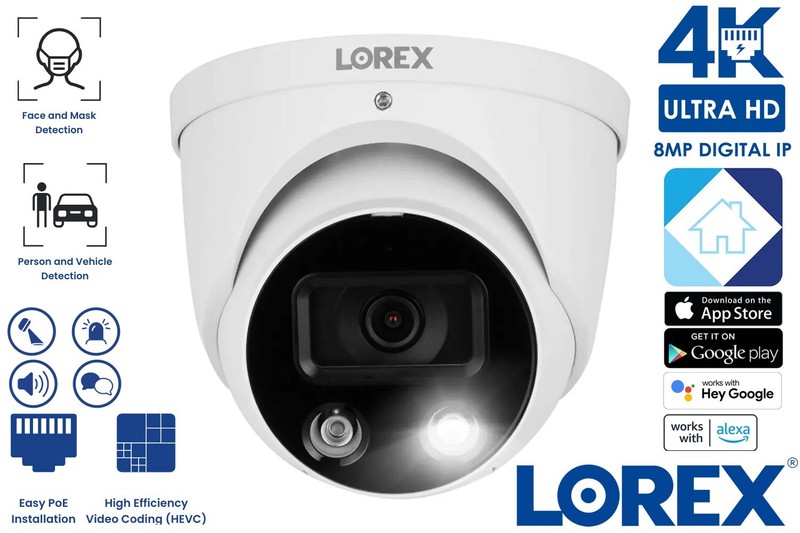 Lorex H13 E893DD Outdoor 4K Ultra HD Smart Deterrence IP Dome Camera 2 Way Talk