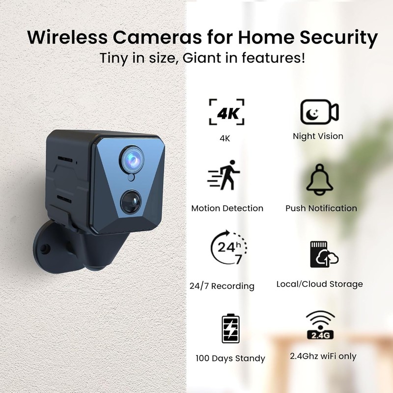 Compact 4K Wireless Security Camera with Motion Detection & Remote Viewing gallery