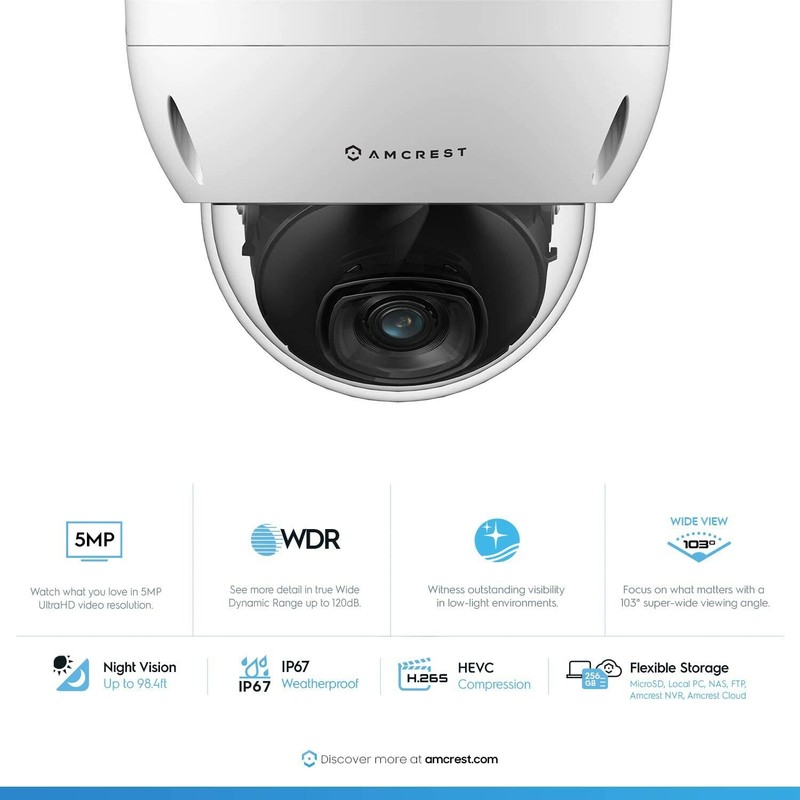 Amcrest 5MP IP Camera POE Security Vandal Dome IP5M-D1188EW-28MM 2.8mm Warranty gallery