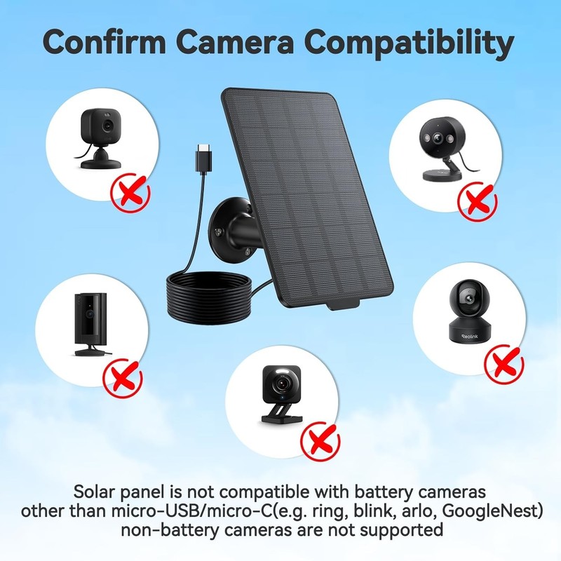 3W Solar Panel for Battery-Powered Security Cameras,USB-C & Micro USB Solar C... gallery