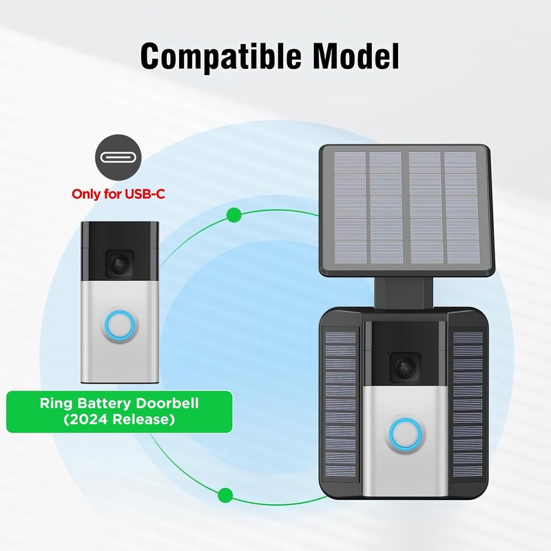 QIBOX Solar Charger Only Compatible with Battery Doorbell (USB-C Port) Black gallery