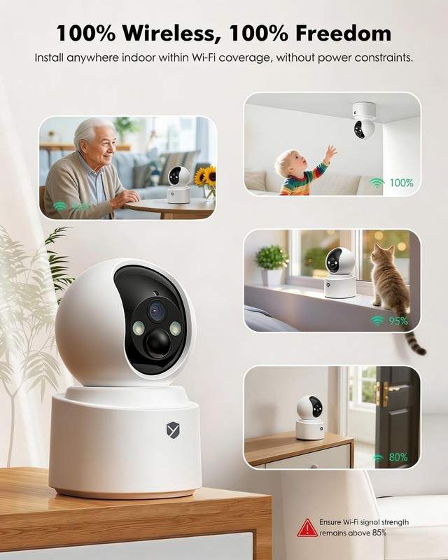 Battery Powered Indoor Camera Wireless, PTZ Pet Camera with 6000mAh Rechargea... gallery