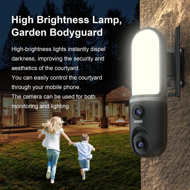 Dual Lens Waterproof Wall Light Camera, 3K Video, 1200LM Floodlight, 2 Way Au... gallery